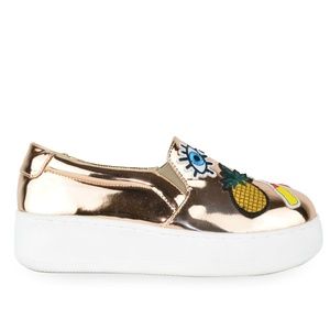 Women's Gold Slip On Sneakers with Patches Detail